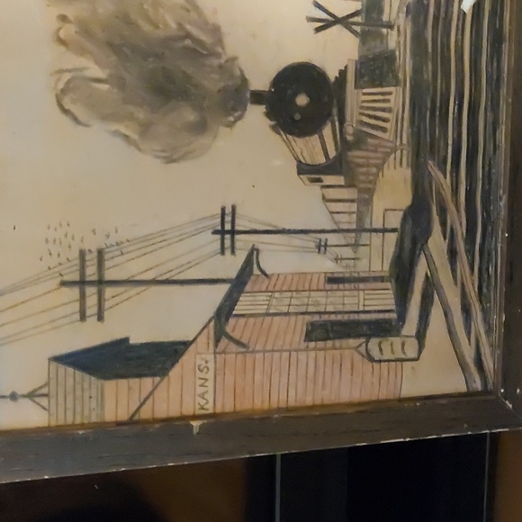 Linear Pencil Drawing (charcoal,colored) of   a Train pulling into the Depot. - Picture 4 of 6